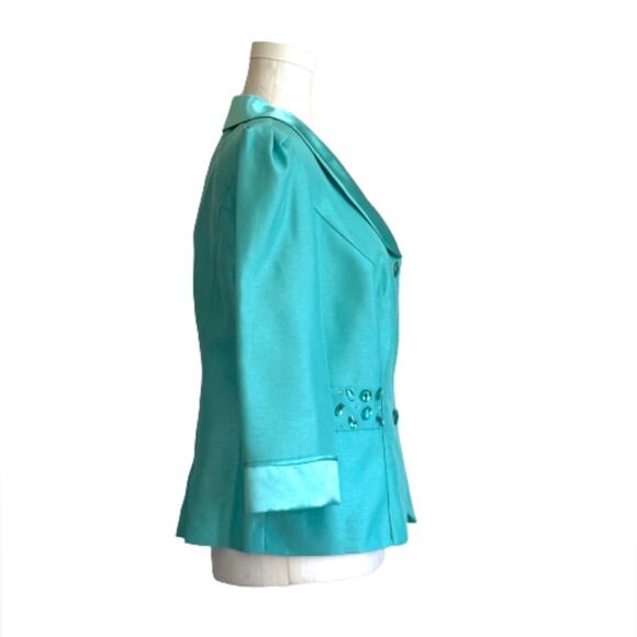 Dana Kay Blazer Jacket Dressy Formal Teal Blue Embellished 3/4 Sleeve Size 10 - Picture 4 of 12